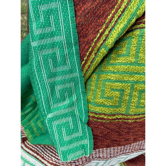 Vtg Fabric Panel Green Brown White Fretwork Pattern Stripes Jute Chenille 82x45" - Picture 11 of 11